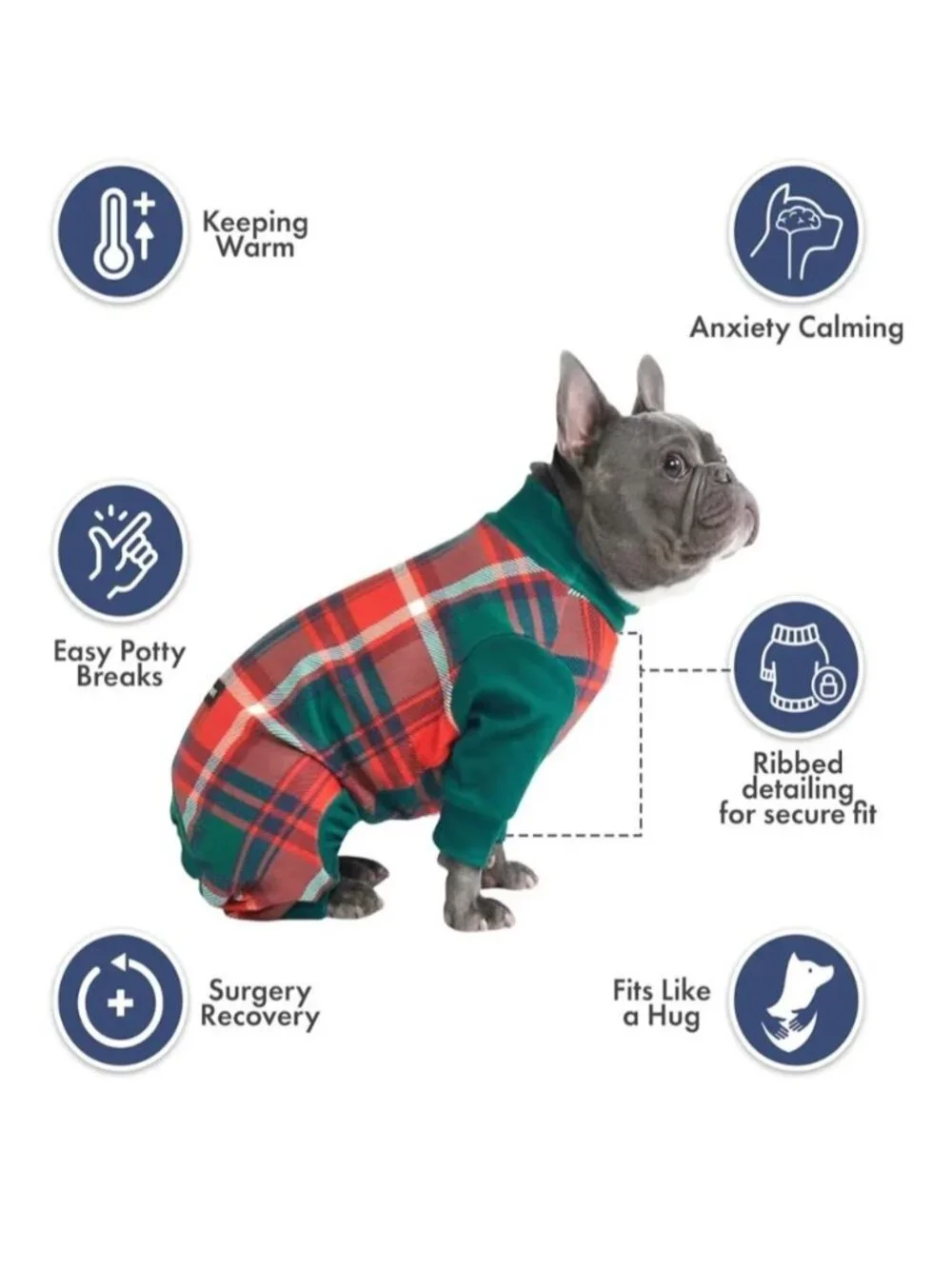 Spark Paws Dog Pajama Red Green Plaid 2XL Cotton Blend Ultra-Soft 4-Way Stretch